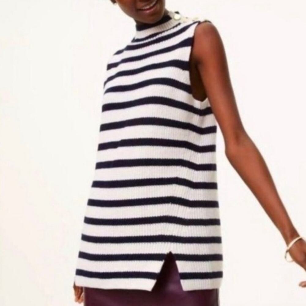 LOFT striped mock neck ribbed sleeveless nautical top sz SP